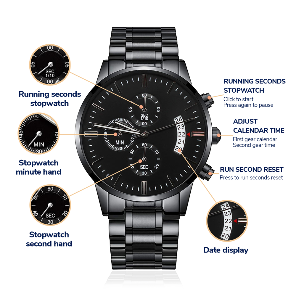 Men's ~ Custom Engravable Black Chronograph Watch