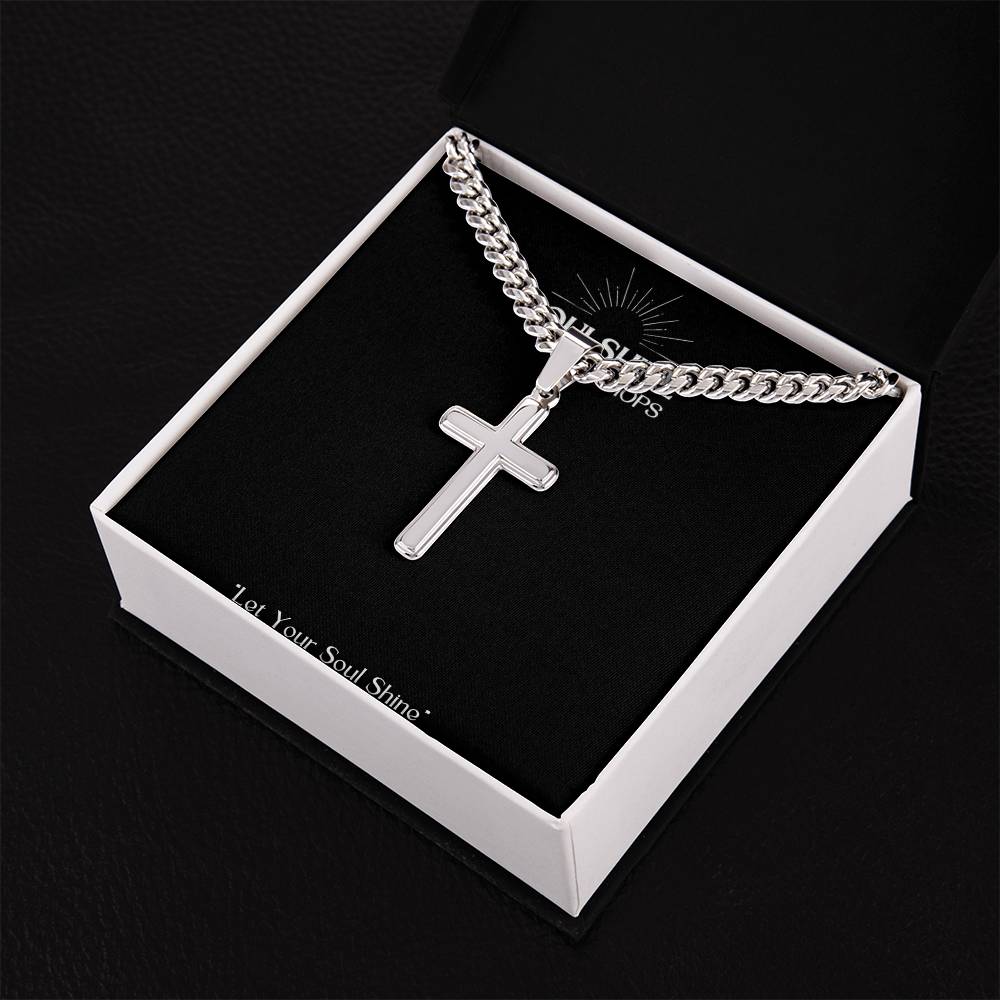 Men's Personalizable Artisan Cross Necklace with Cuban Link Chain