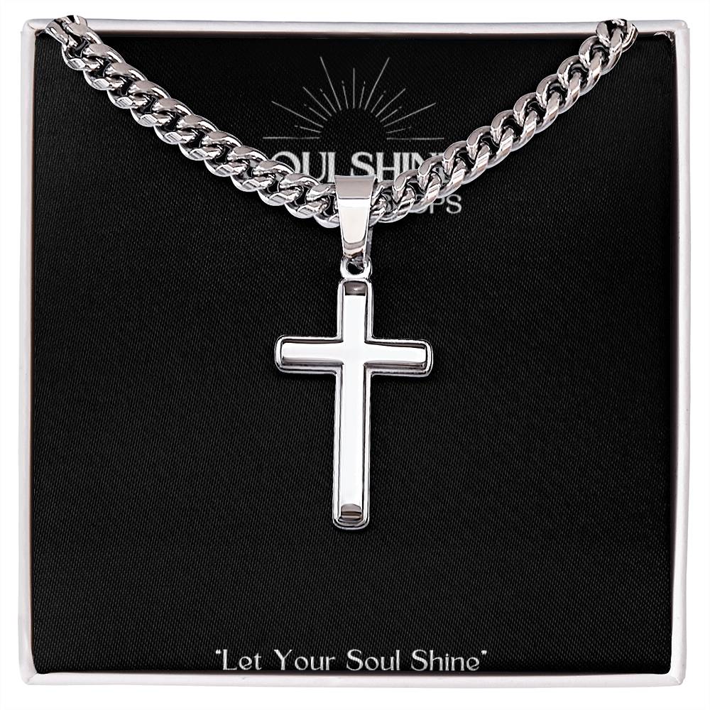 Men's Personalizable Artisan Cross Necklace with Cuban Link Chain