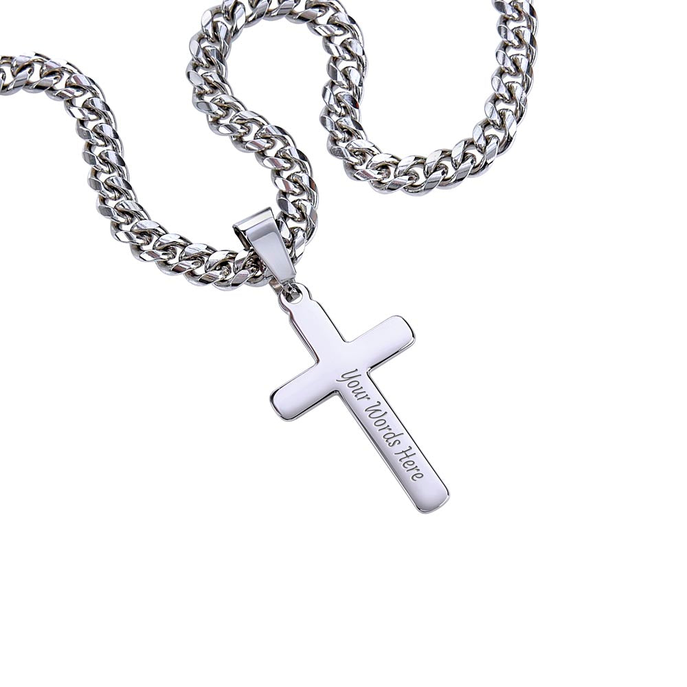 Men's Personalizable Artisan Cross Necklace with Cuban Link Chain