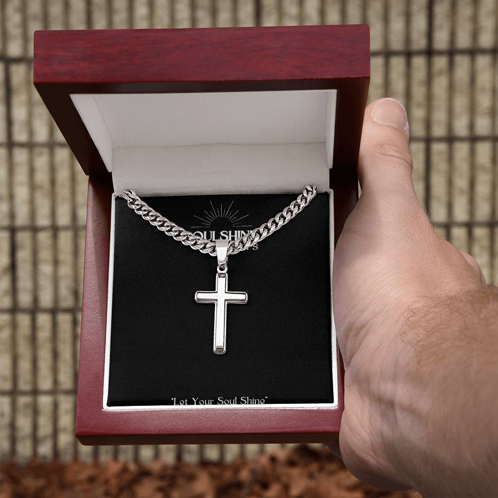 Men's Personalizable Artisan Cross Necklace with Cuban Link Chain