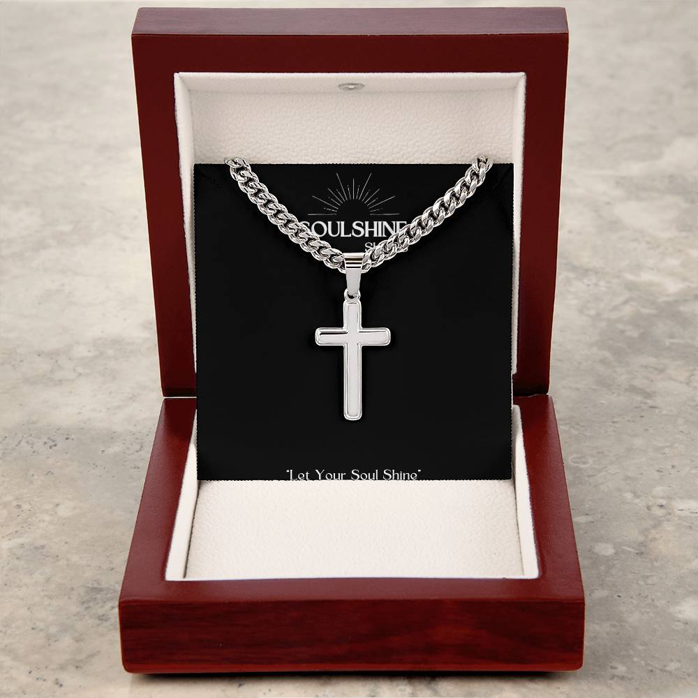 Men's Personalizable Artisan Cross Necklace with Cuban Link Chain