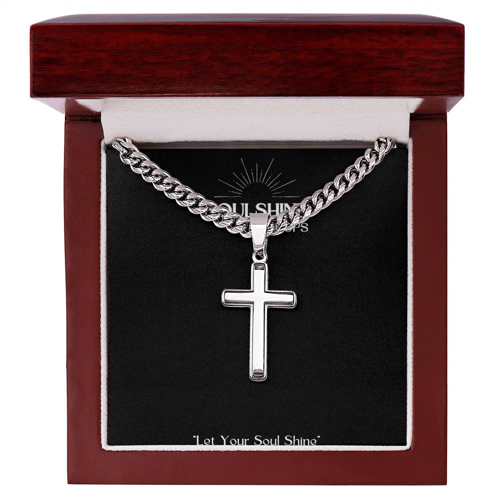 Men's Personalizable Artisan Cross Necklace with Cuban Link Chain